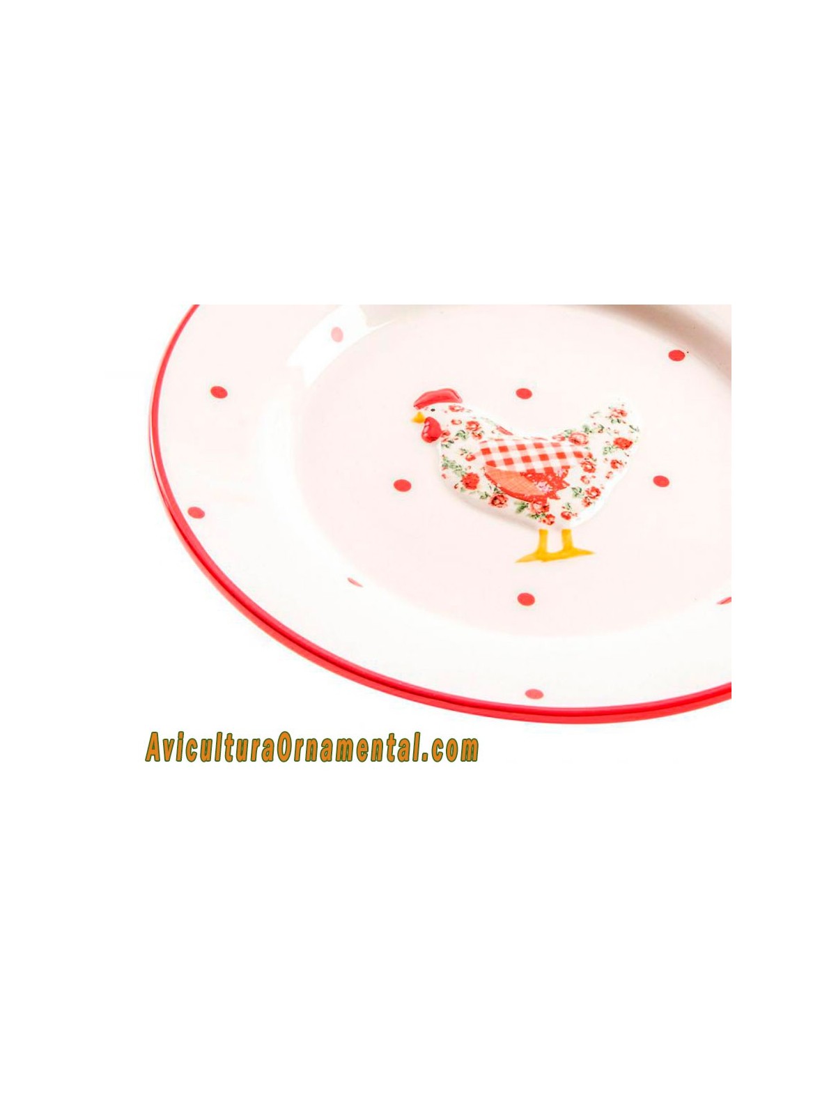 Plato de cerámica Gallina Roja detalle