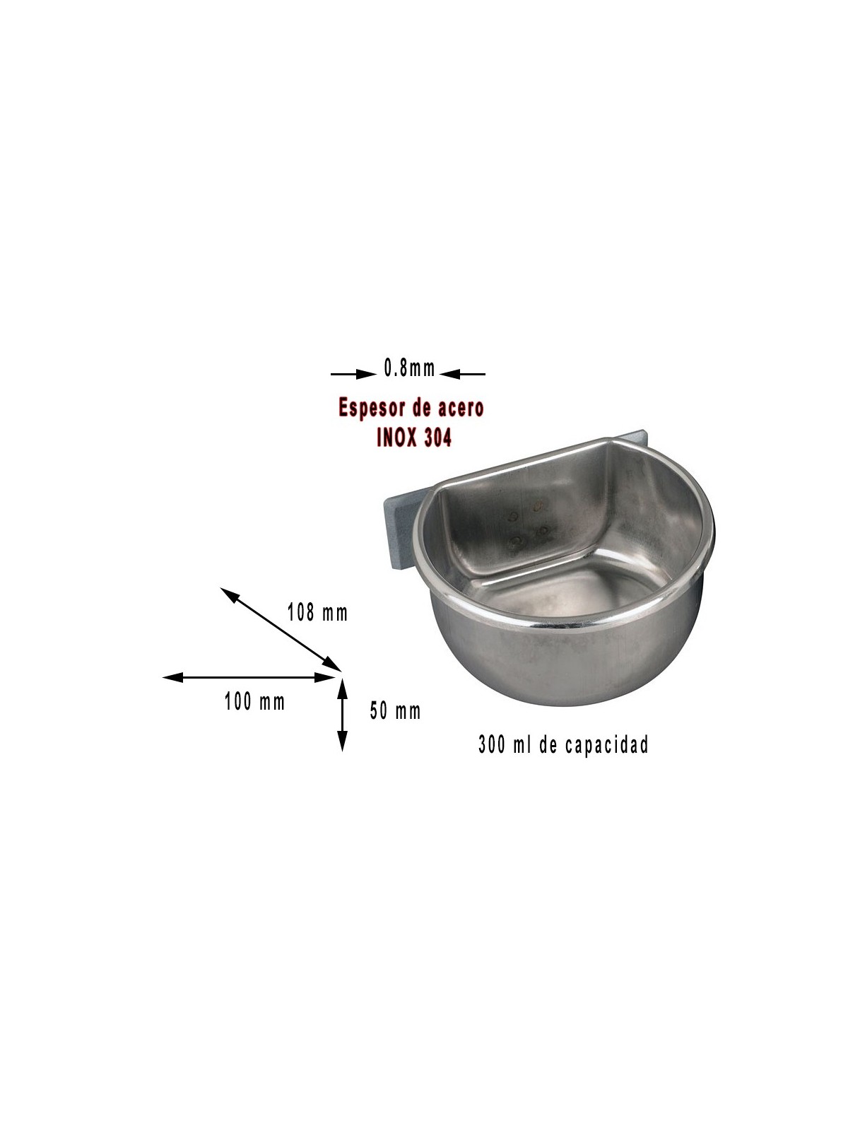 Comederos inox 300 ml datos tecnicos